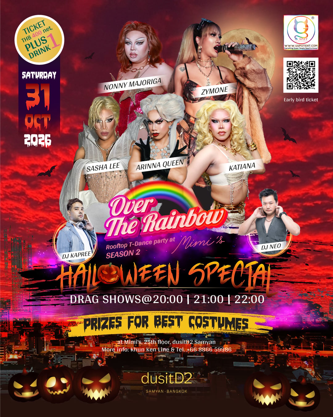 Sat 31st Oct 🎃🌈 Over the Rainbow – Halloween Special! 👑 Prizes for the Most creative costume & for the BEST costume of the night! 🏆